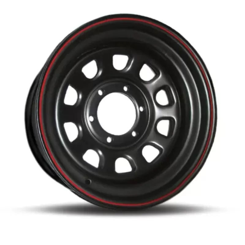 LLANTA DE ACERO NEGRO BRILLANTE CON FILO ROJO (DAYTONA) 5x114.3 / 71.6